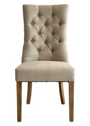 Diana Buttoned Hamptons Dining Chair Beige Linen Blend