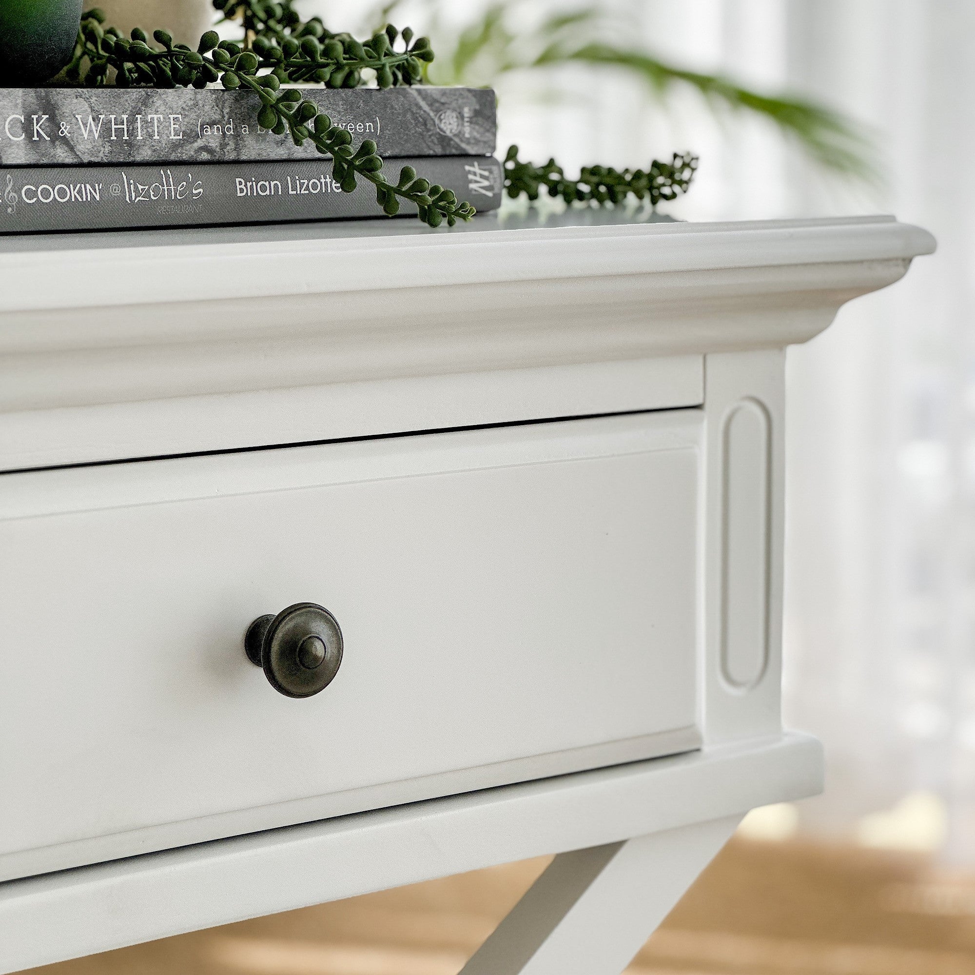 Sorrento Cross Leg Hamptons Side Table W/Drawer White - Image 6