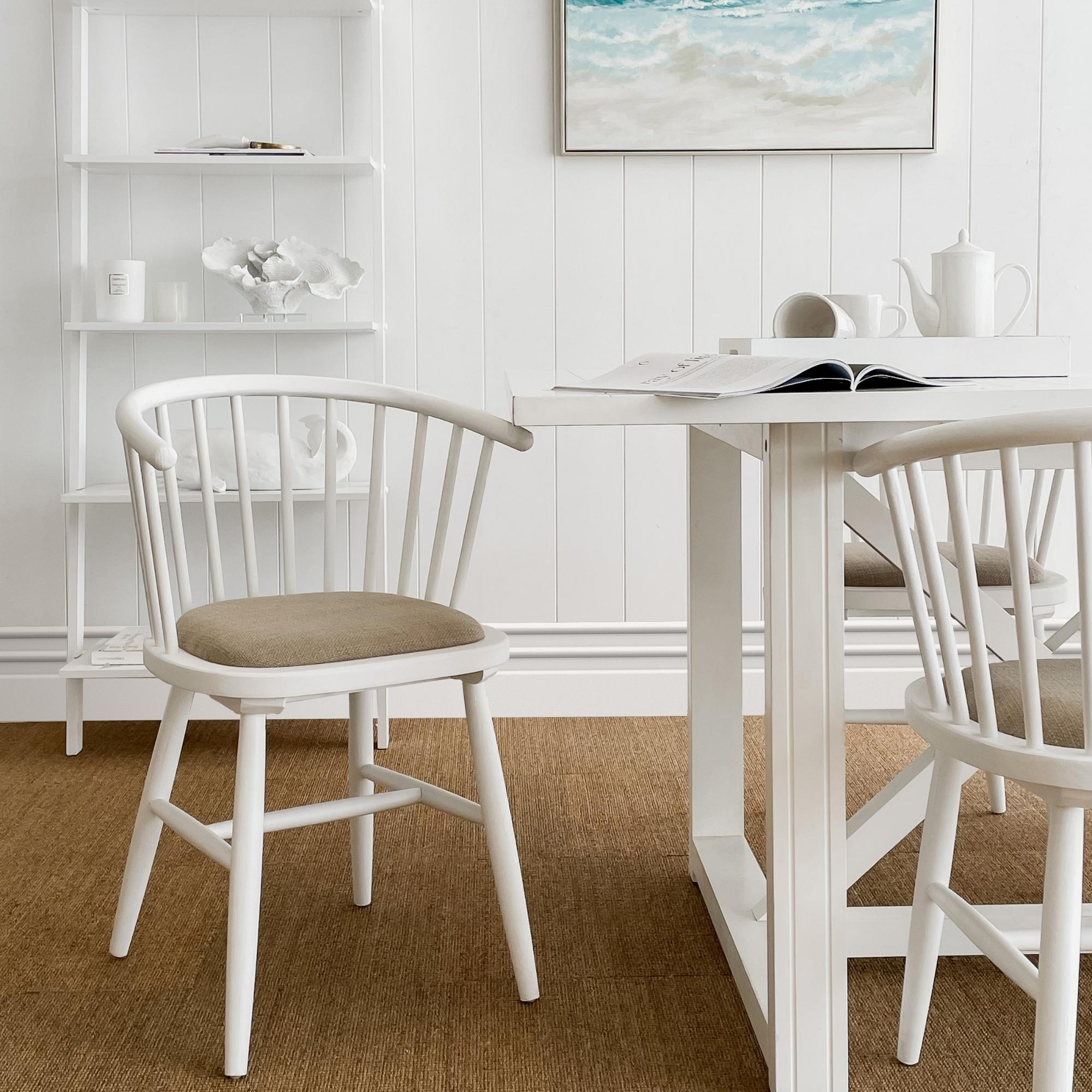 Round Curved Strip Back Elm Wood Dining Chair White - Image 4