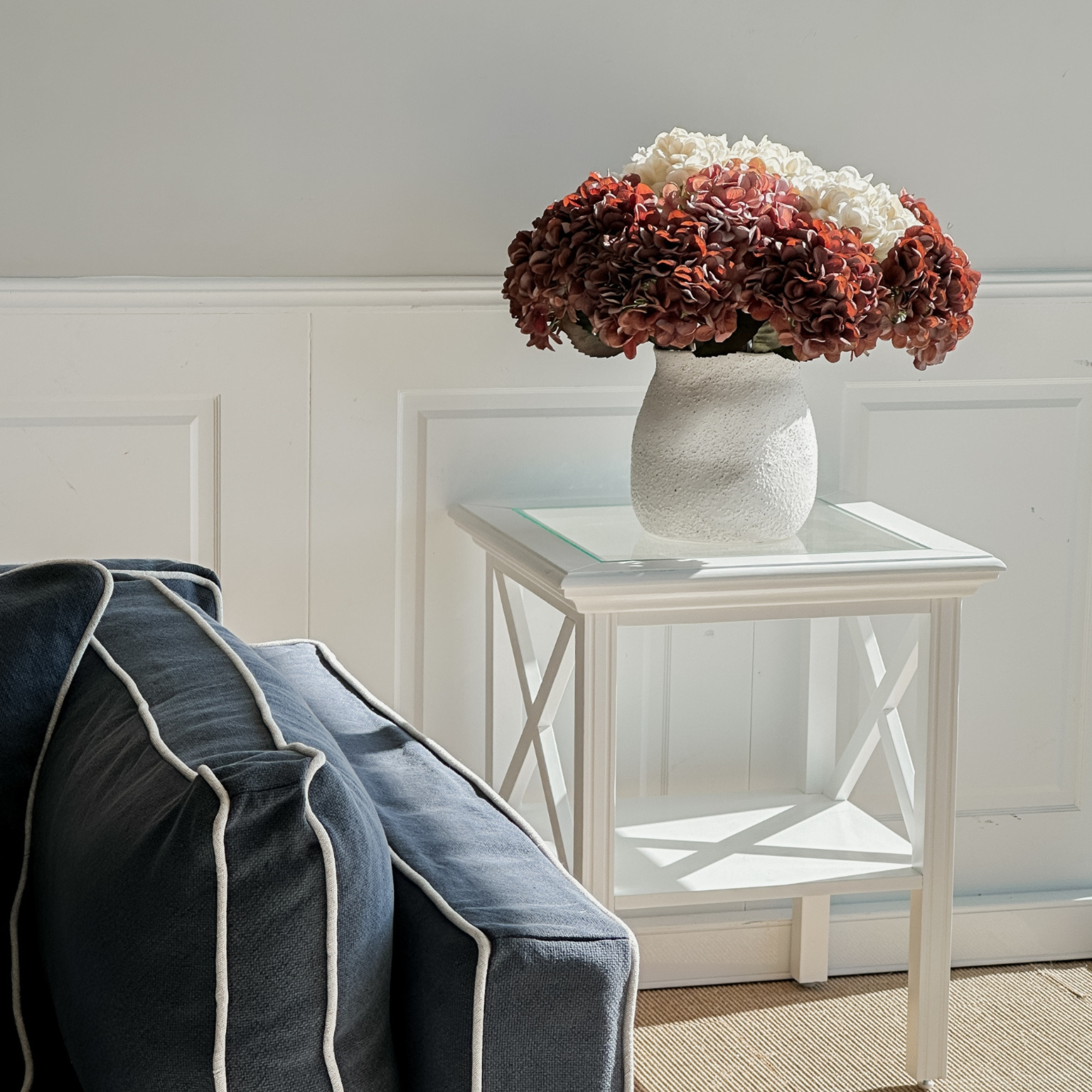 Sorrento Hamptons Square Side Table W/ Glass Top White - Image 8