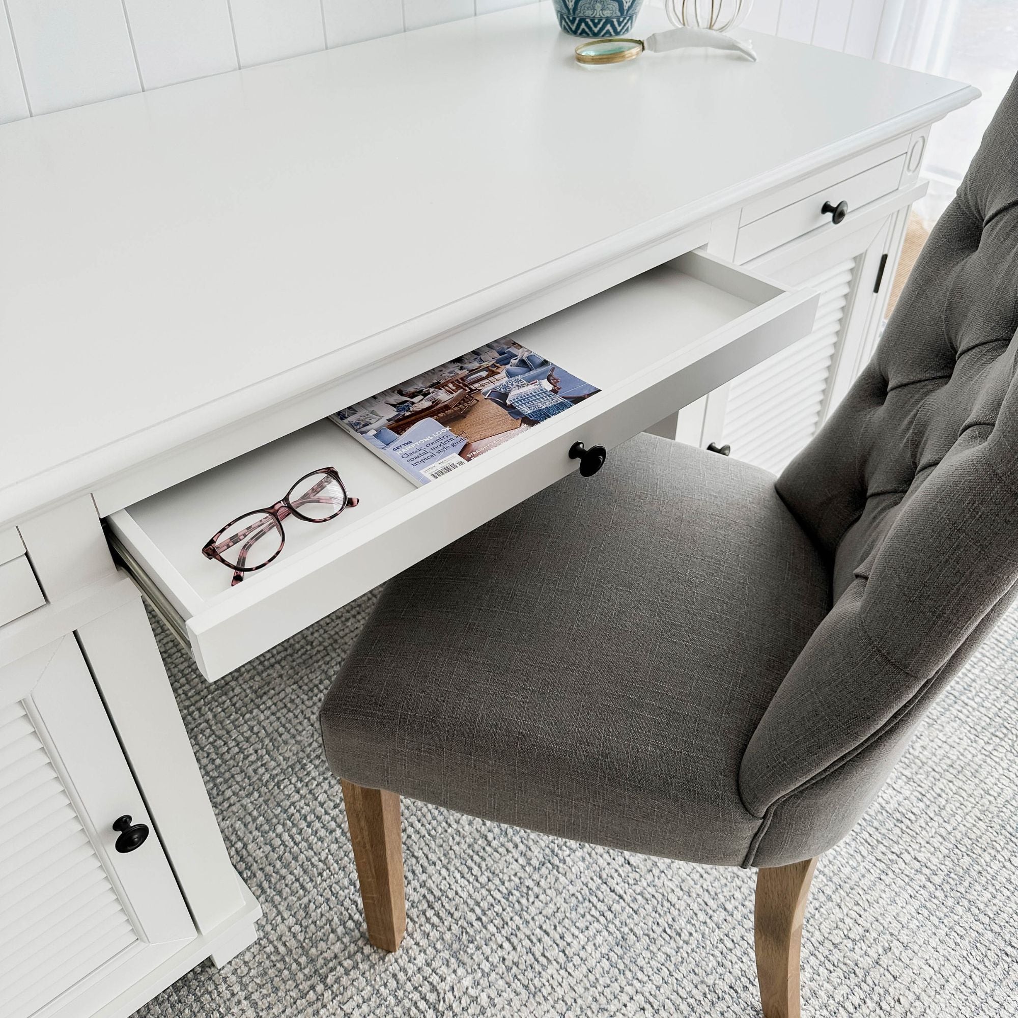West Beach Hamptons Desk White W/ Shutter Doors - Image 3