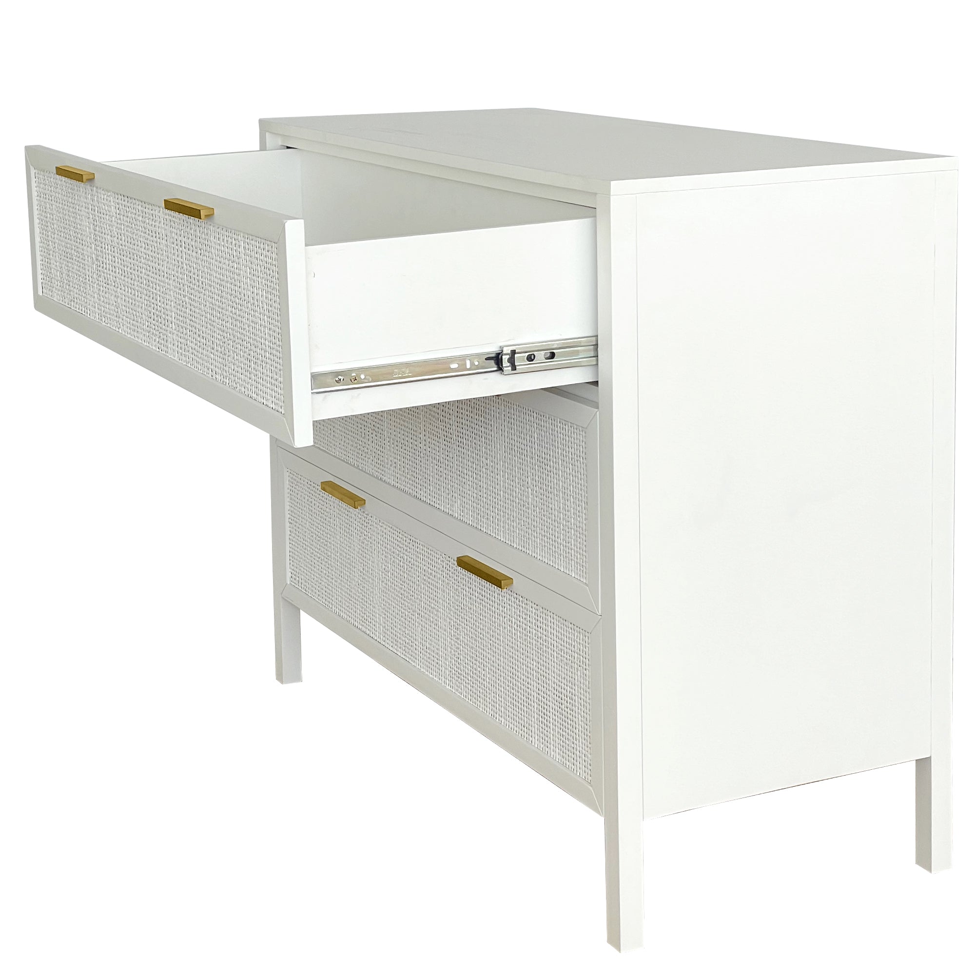 Santorini Hamptons 3 Drawer Timber/Rattan Dresser 100cm White - Image 9