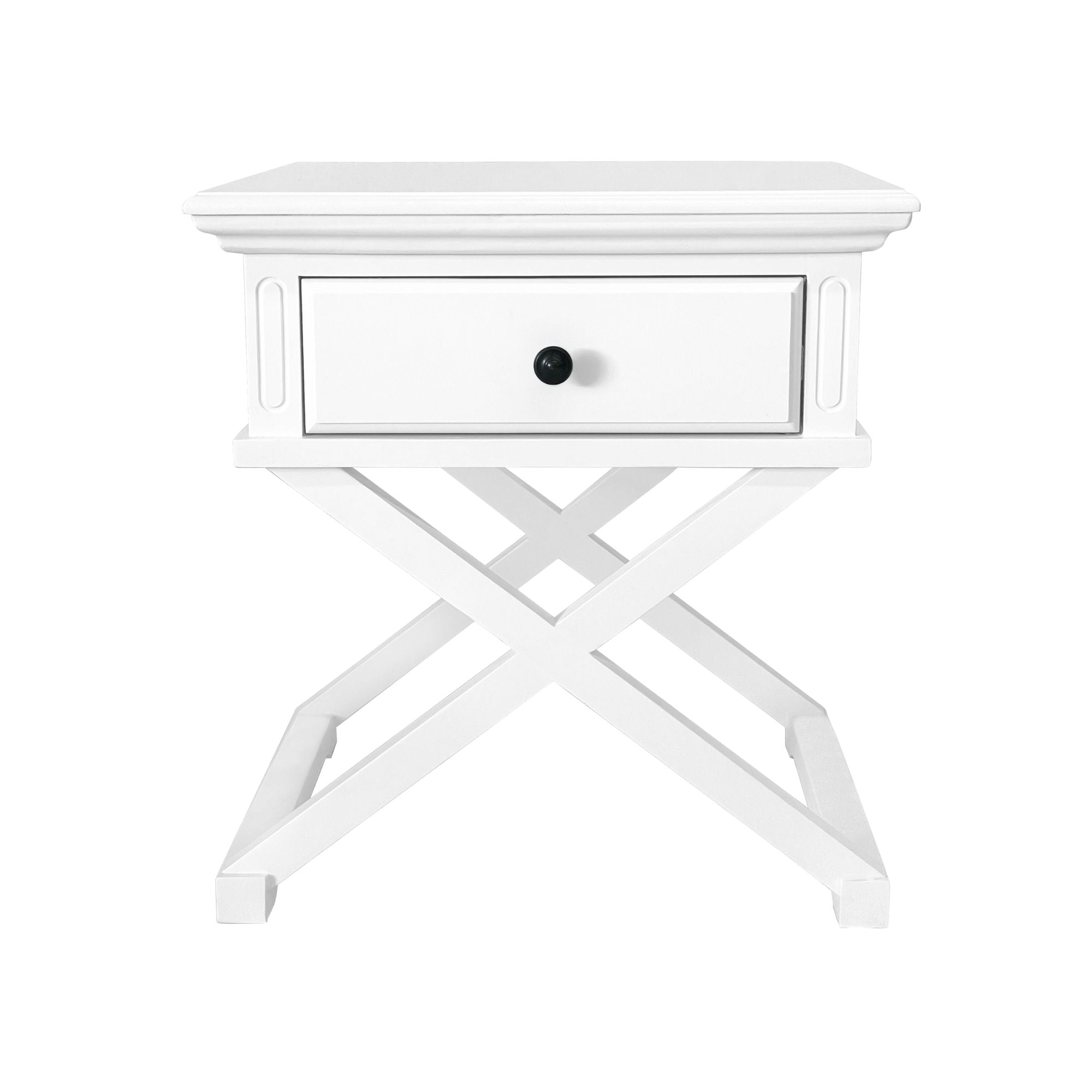 Sorrento Cross Leg Hamptons Side Table W/Drawer White