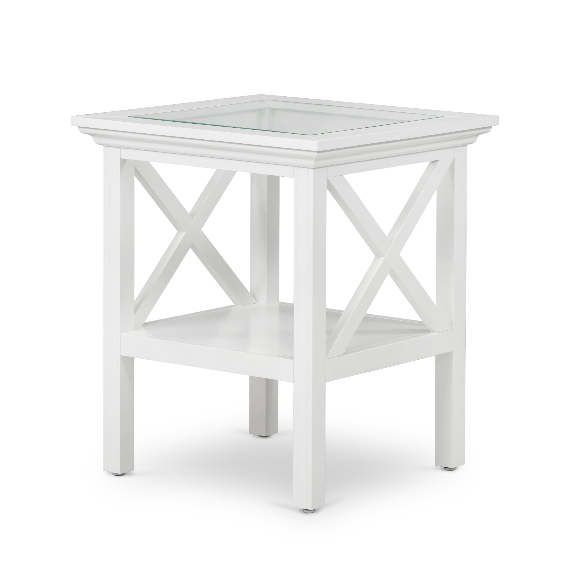Sorrento Hamptons Square Side Table W/ Glass Top White - Image 5