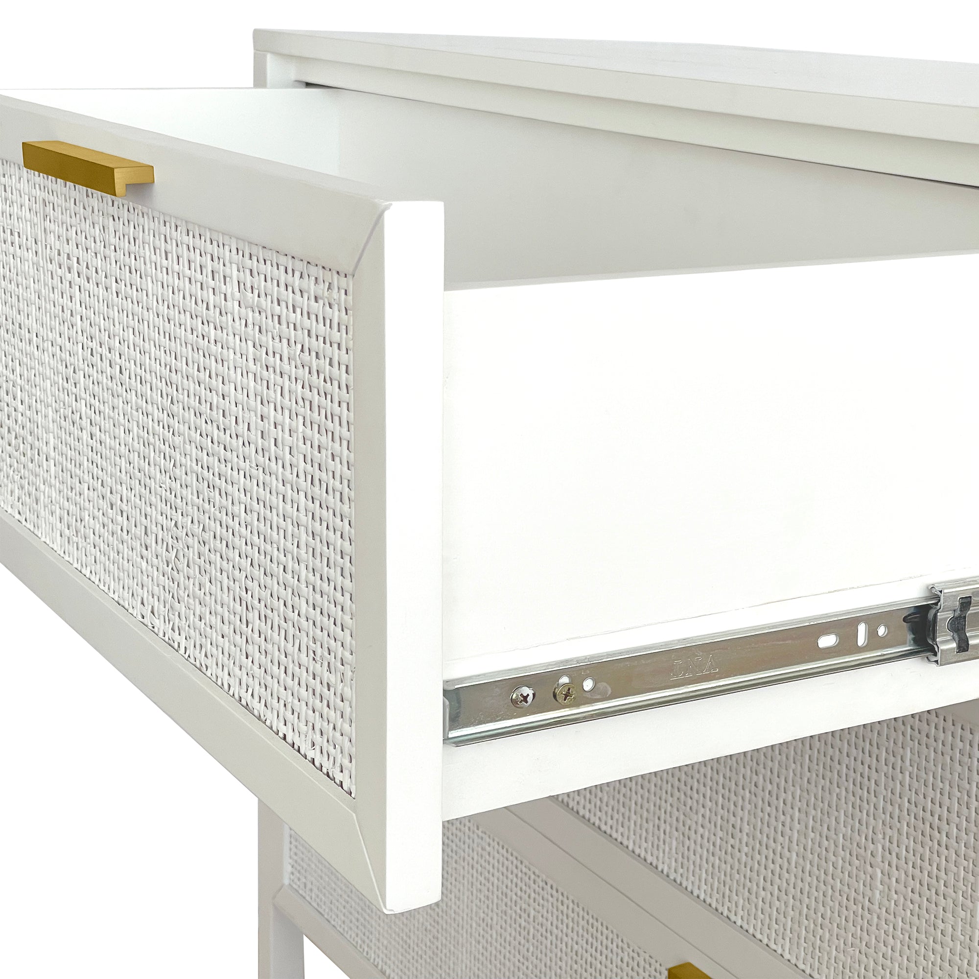 Santorini Hamptons 3 Drawer Timber/Rattan Dresser 100cm White - Image 10