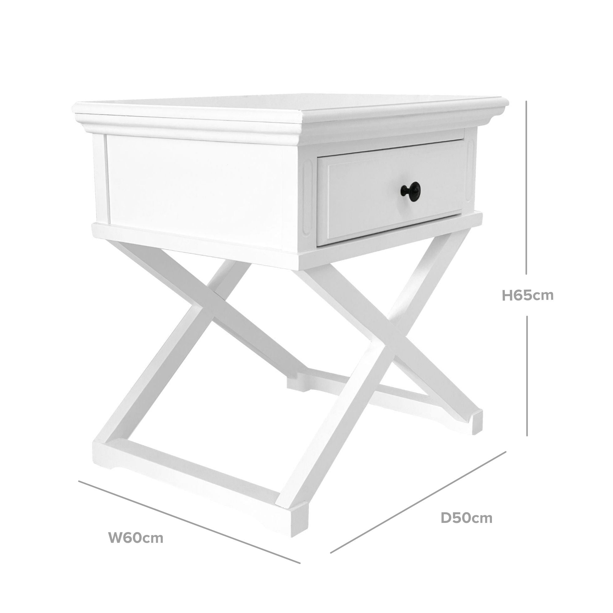 Sorrento Cross Leg Hamptons Side Table W/Drawer White - Image 7