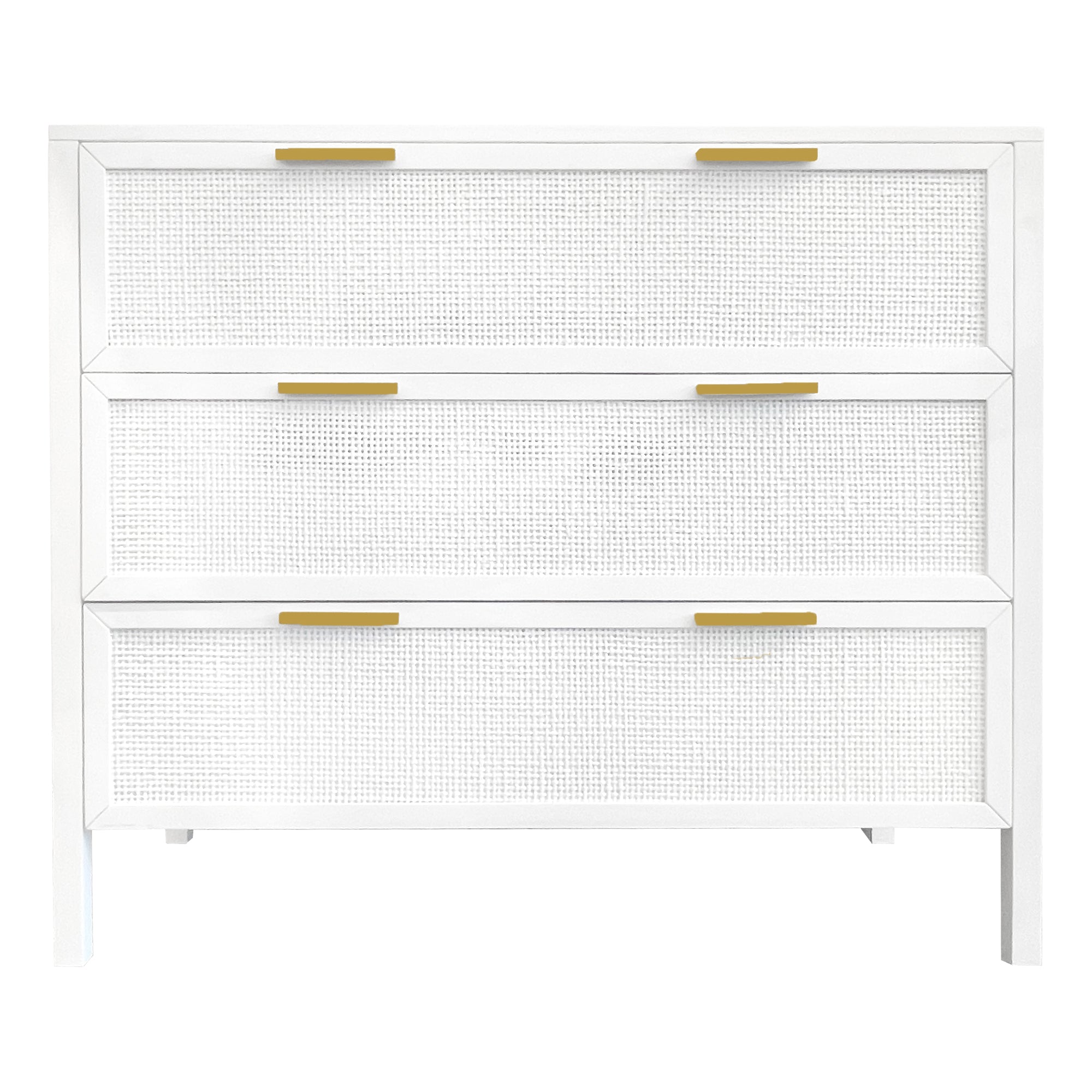 Santorini Hamptons 3 Drawer Timber/Rattan Dresser 100cm White