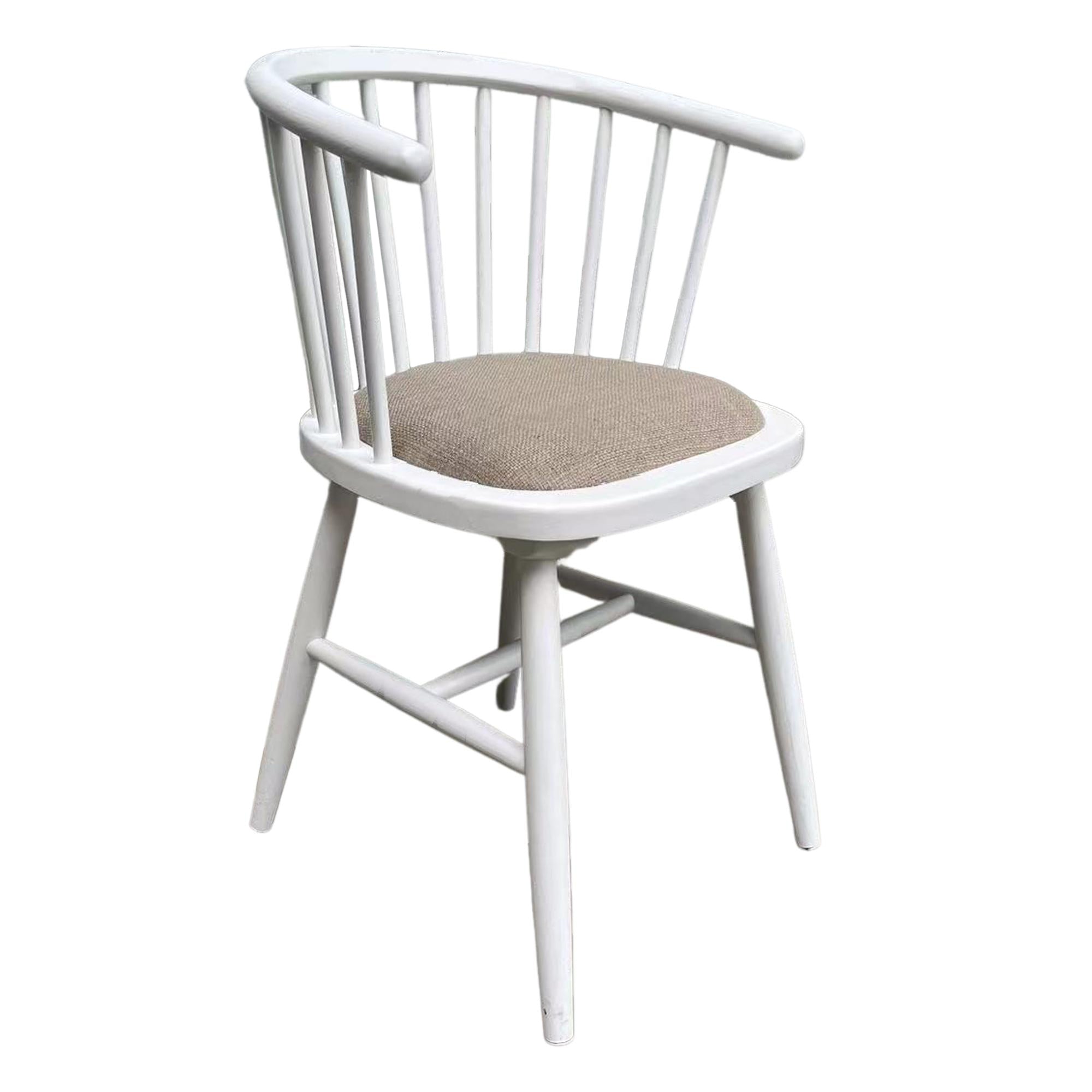 Round Curved Strip Back Elm Wood Dining Chair White - Image 5