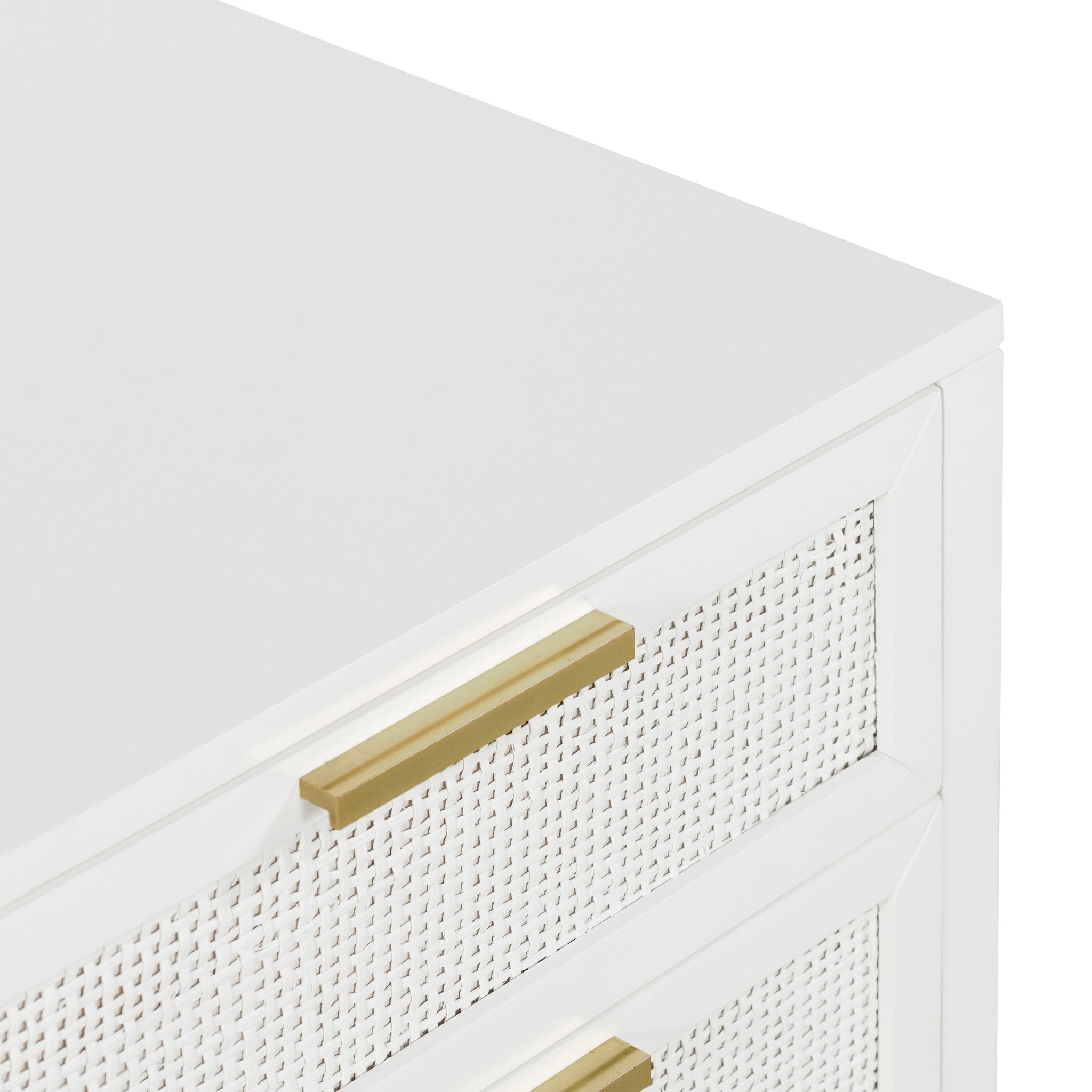 Santorini Hamptons 3 Drawer Timber/Rattan Dresser 100cm White - Image 15