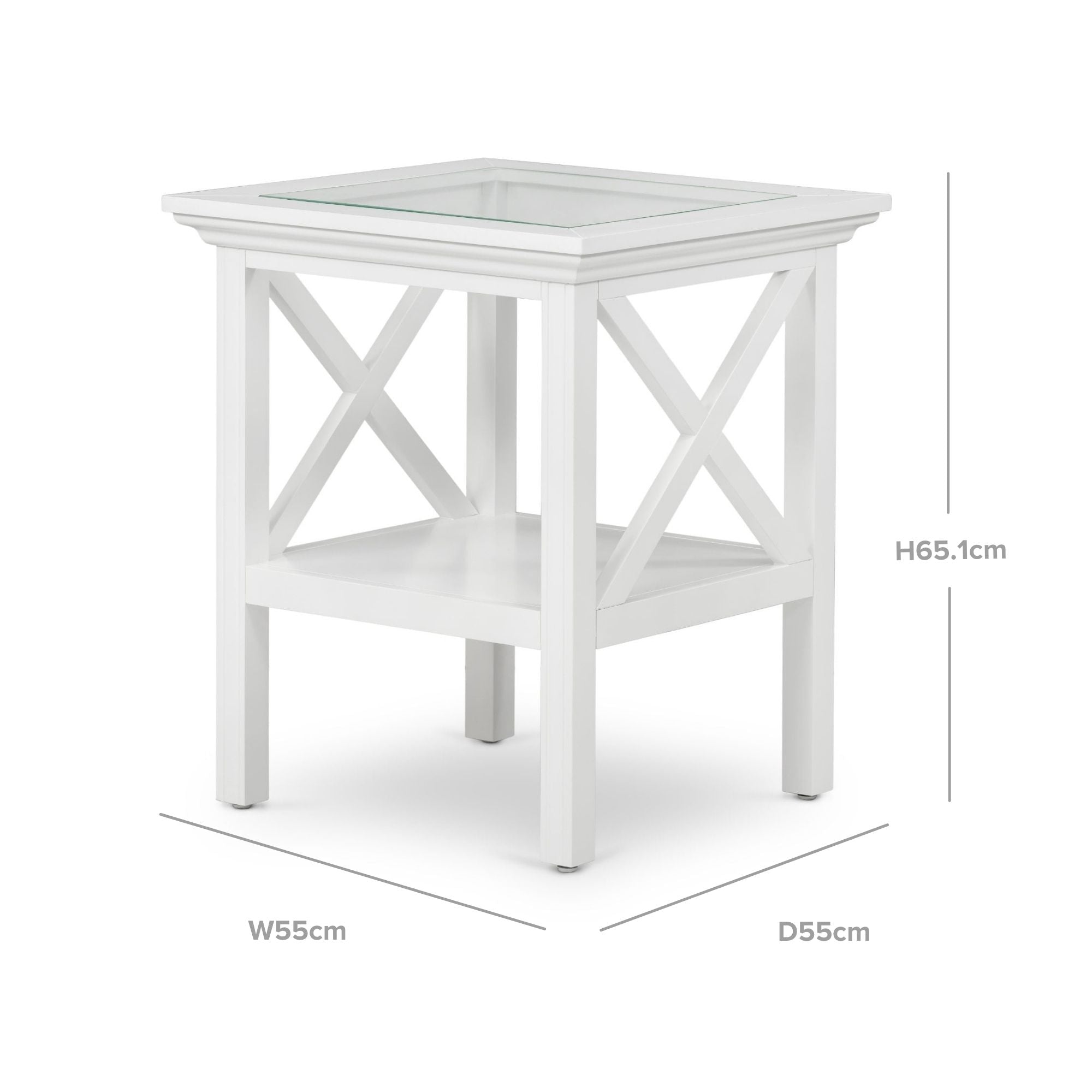 Sorrento Hamptons Square Side Table W/ Glass Top White - Image 3