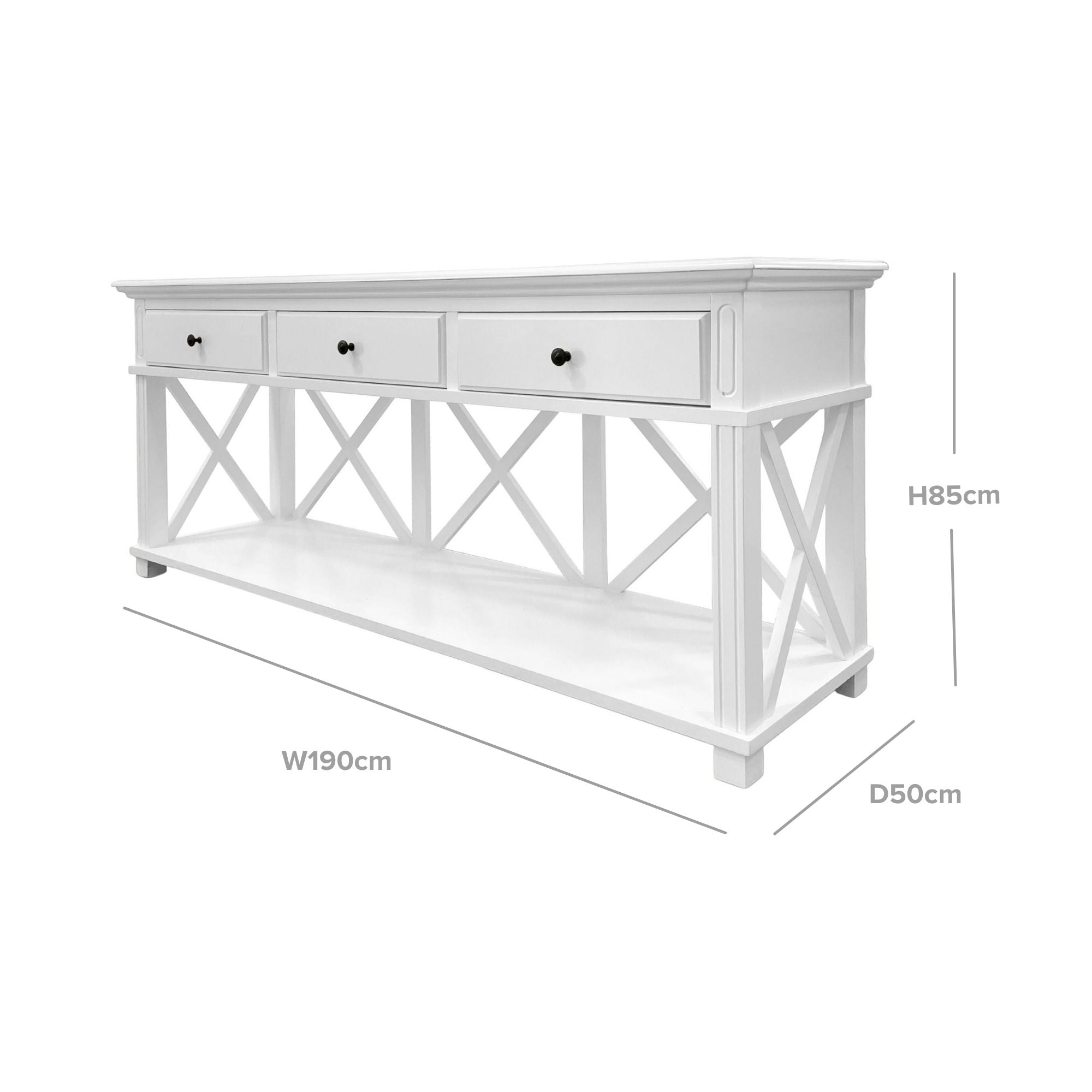 Sorrento 3 Drawer 190 cm Hamptons Console White - Image 3