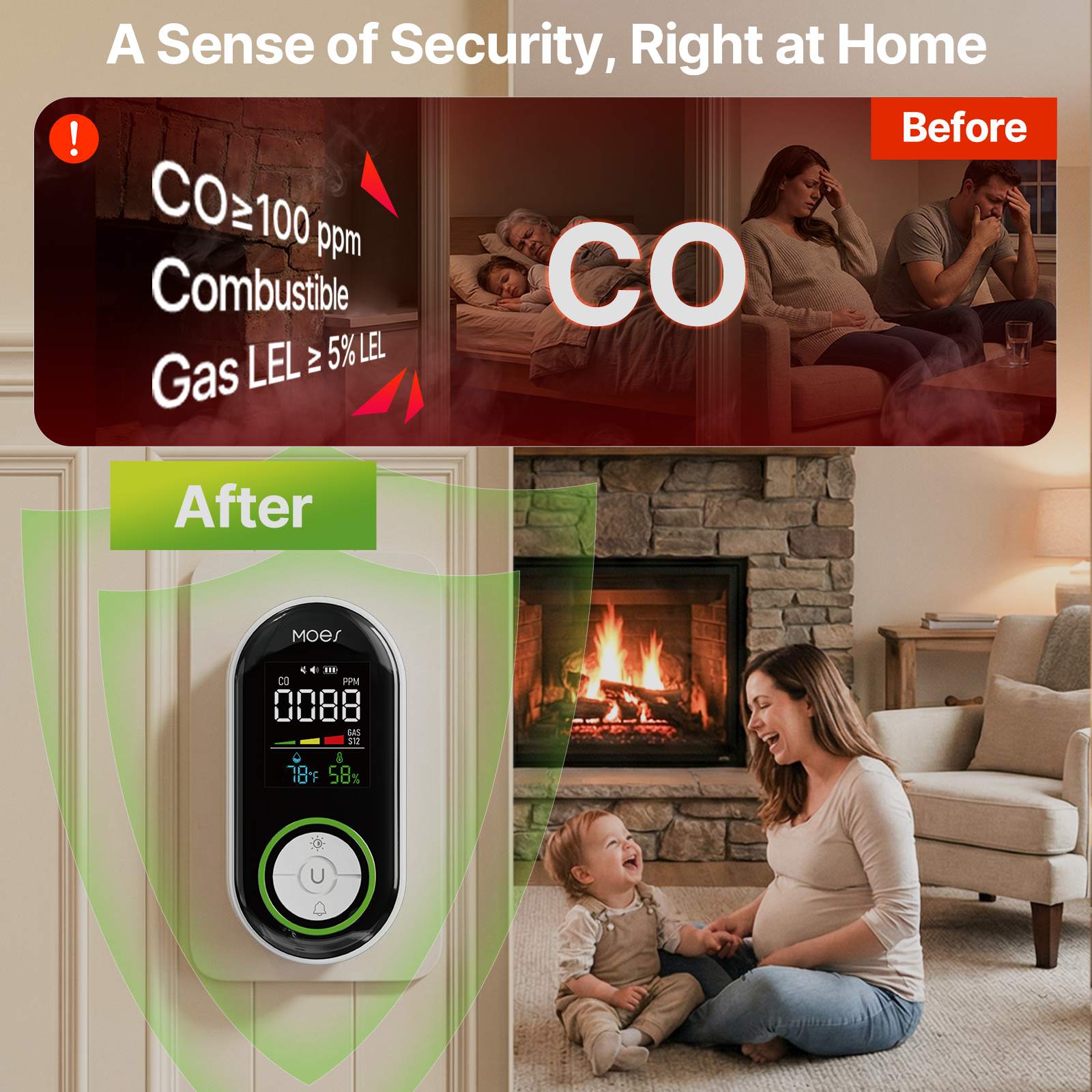 2nd Gen 4-in-1 Plug-in CO & Natural Gas Detector with LCD Display, Temp Humidity Monitor, Battery Backup(Non-Smart) - Image 2