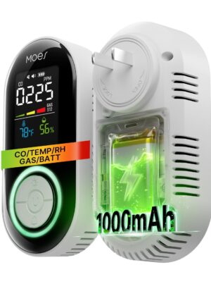 2nd Gen 4-in-1 Plug-in CO & Natural Gas Detector with LCD Display, Temp Humidity Monitor, Battery Backup(Non-Smart)