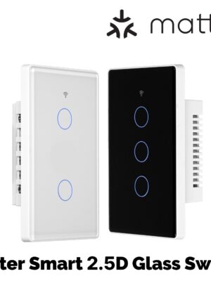 Tuya Matter WiFi Smart Light Switch 2.5D Glass Panel Neutral Wire Required US Version